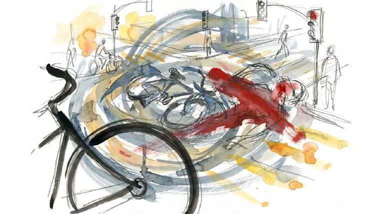 Broadway and 8th: a cyclist down, a pattern unbroken