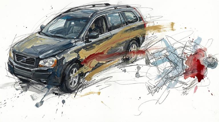 Night on Atlantic. A cyclist goes down.